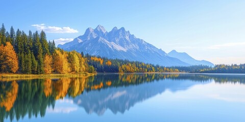 Obraz premium Mindful travel practices fostering connection with nature through peaceful vistas, colorful leaves, and soothing reflections on water.