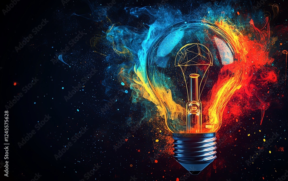 Poster creative lightbulb with sketches of business ideas and concepts, 3d rendering, innovation on backgro