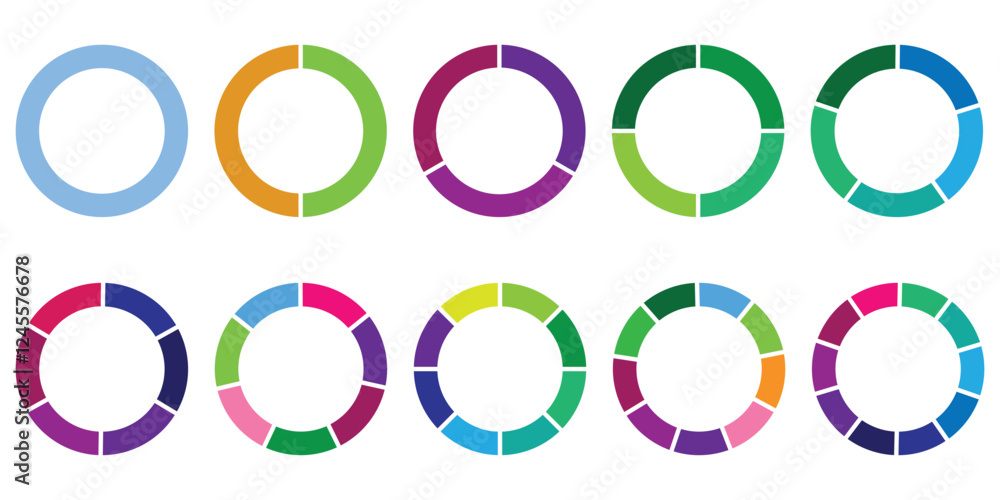 Poster pie charts diagrams. different color circles. donut and pie chart infographic elements set. colorful