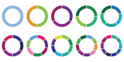 
Pie charts diagrams. Different color circles. donut and pie chart infographic elements set. Colorful diagram collection with. Circle icons for infographic. Vector illustration.