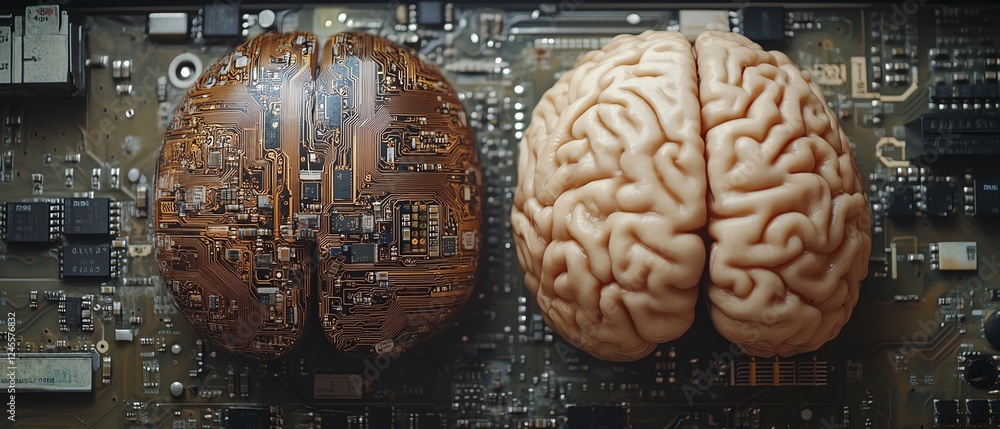 Poster human brain and computer chip