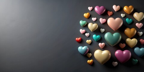A Cluster of Colorful Hearts on a Dark Background, Representing Love and Affection
