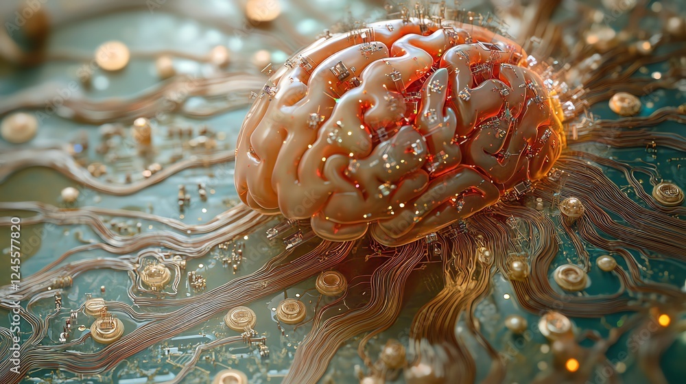 Poster human brain and ai computer chip fusion