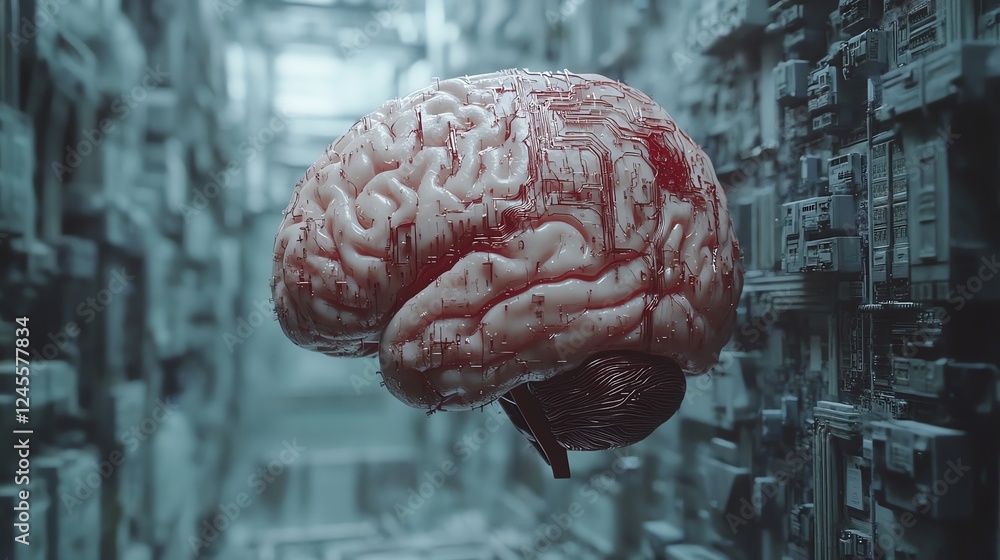 Poster human brain and ai computer chip fusion