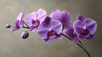 Vibrant purple orchids elegantly arranged against a soft, textured background showcasing beauty