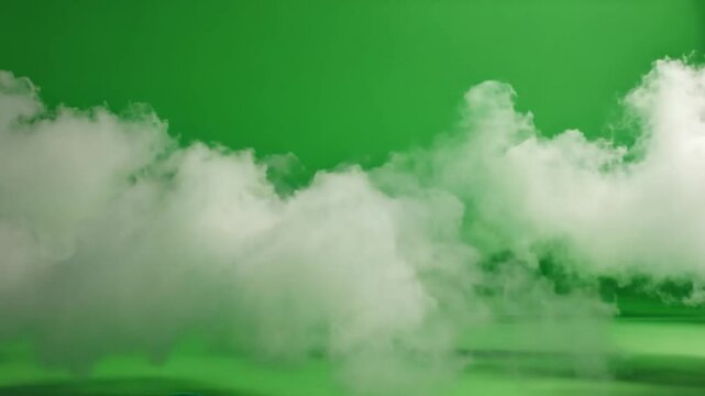 Cloudscape on Green Screen:  Fluffy white clouds drift serenely against a vibrant green screen backdrop, creating a dreamy, ethereal atmosphere. Perfect for compositing and creative projects.