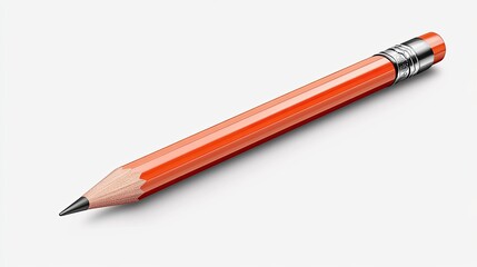 Close-up of a vibrant orange pencil resting on a clean, white surface, showcasing its sharp tip