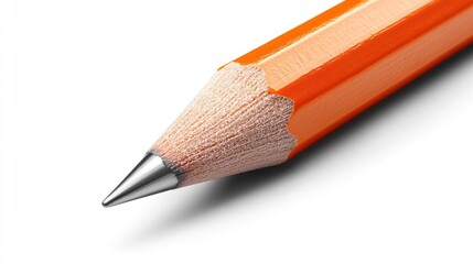 Close-up of a sharpened orange pencil showcasing its fine tip and wooden texture against a white background
