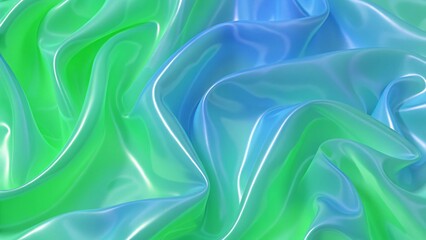 Obraz premium 3d rendering of green and blue abstract background with waves, gradient, silk cloth texture, light background, smooth flow, digital fabric, elegant motion, glossy surface, modern design
