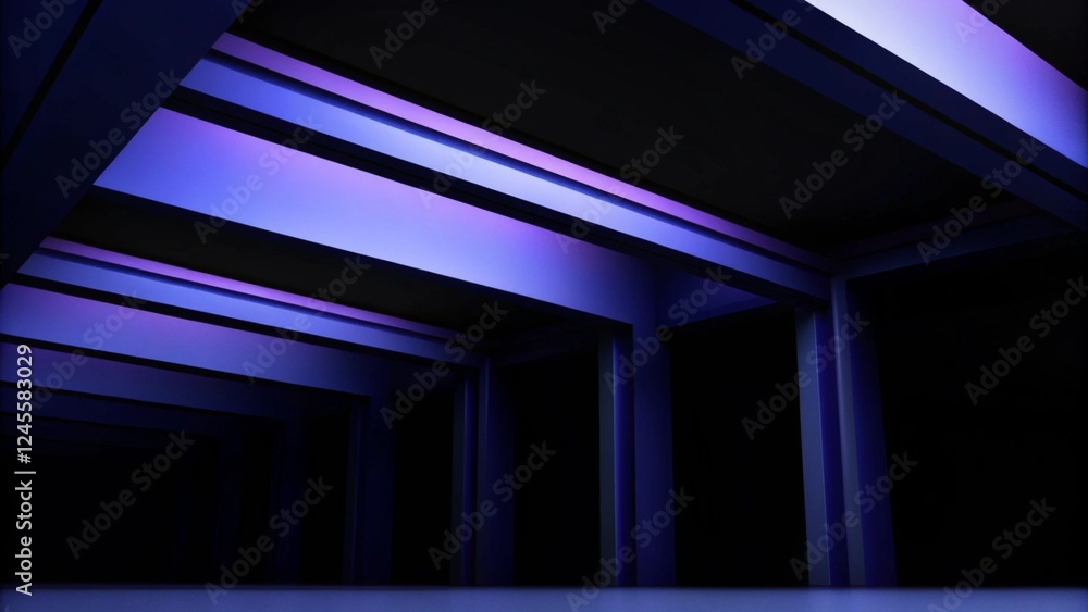 Aufkleber 3d rendering of purple and blue abstract architecture background. Cyberpunk concept. Scene for advertising, technology, hi-tech, showroom, banner, game, E-sport, business, luxury. Sci-Fi Illustration