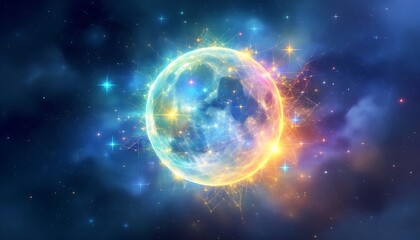 Obraz premium Glowing Celestial Orb in Cosmic Nebula Space Art