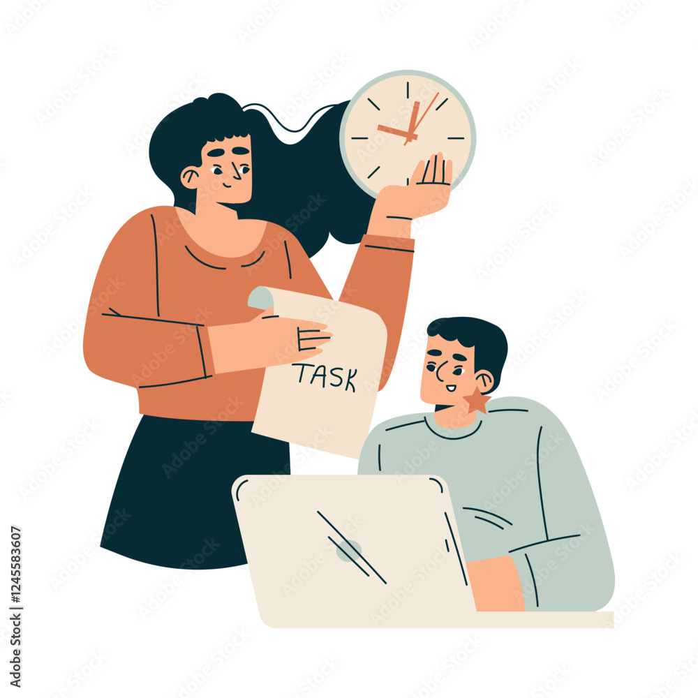 Poster time management with woman character organizing efficient business process vector illustration