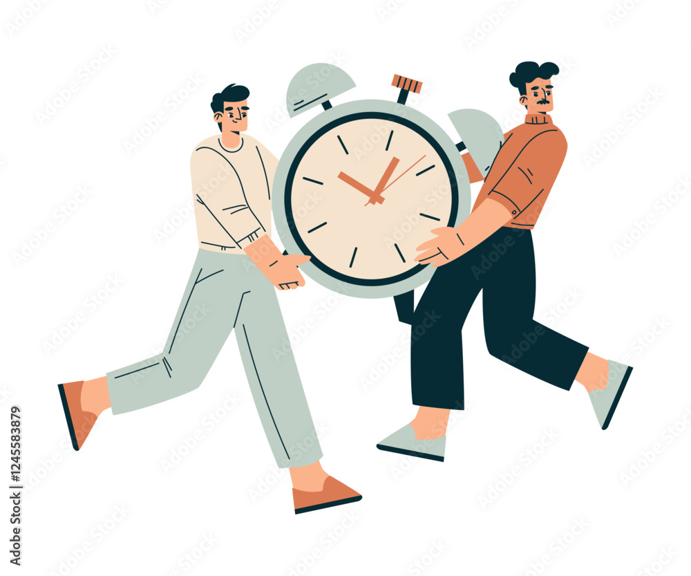Leinwandbilder time management with man character carry clock organizing efficient business process vector illustra