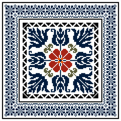 Square seamless Baroque traditional pixel with frame Geometric ethnic pattern.Indian, European ornament style.Vector for background, tile, textile, mosaic, ceramic, patchwork, cross-stitch, embroidery