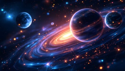 Stunning Galaxy Planets Space Art Digital Wallpaper