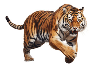 Fototapeta premium Full body angry tiger isolated on transparent background. Generative ai