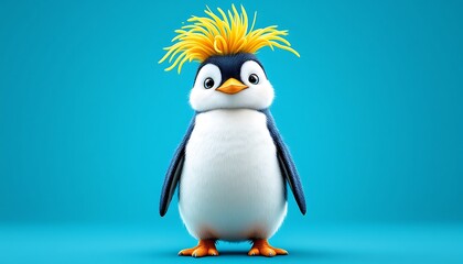 Naklejka premium Cute Penguin with Yellow Hair 3d Render Illustration