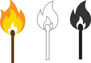 Fire Flame design in Color, Outline, and Silhouette