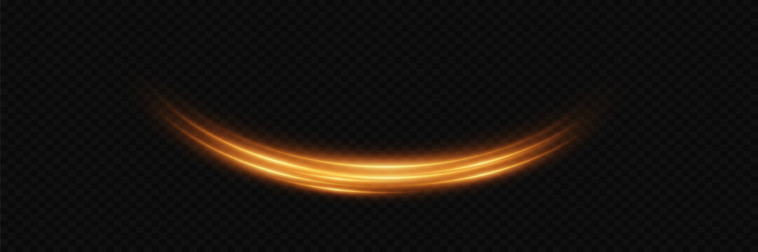 Neon gold speed lines. Dynamic motion traces. On a transparent background.