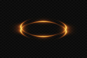 Neon gold speed lines. Dynamic motion rings. On a transparent background.