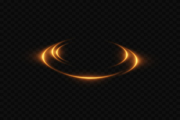 Neon gold speed lines. Dynamic motion rings. On a transparent background.
