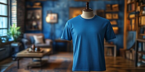 Obraz premium Blue t-shirt on mannequin in stylish room.