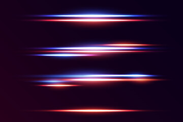 Set of neon lines, red blue effect. Vector illustration