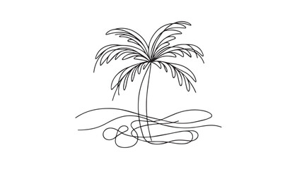 Continuous one single minimal line drawing palm tree