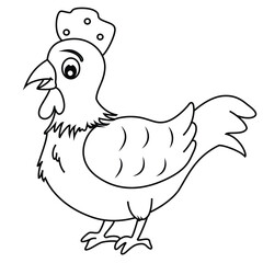 Cute cartoon hand drawn vector hen coloring page.