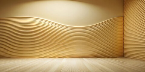 Fototapeta premium Elegant Golden Room with Wavy Wall Panels and Smooth Floor