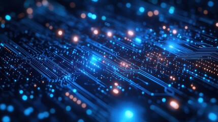 Obraz premium Futuristic digital circuit board glowing, data flow, abstract background, tech concept