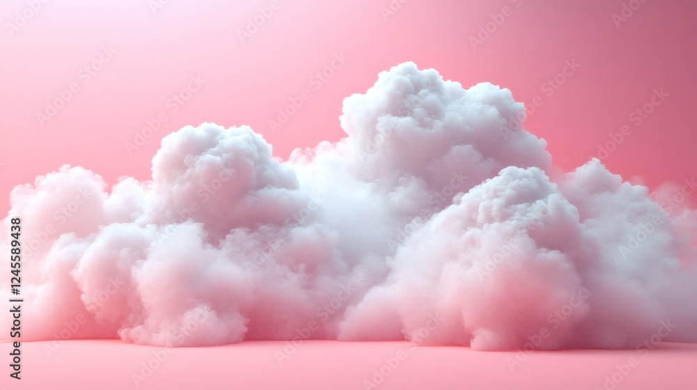 Poster fluffy white cloud in 3d render set against a soft pink background with a subtle mist surrounding it