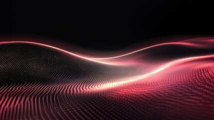Red digital wave flowing, dark background, abstract tech presentation