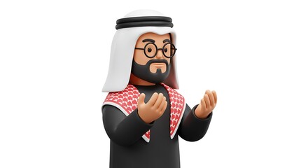 3d Arab Man Praying in Traditional Clothing