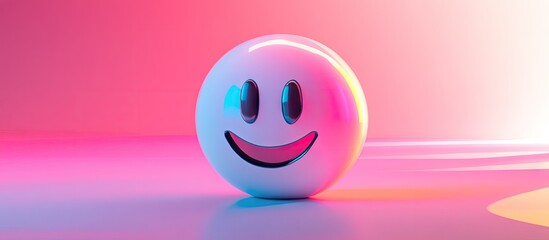 Futuristic smiley emoji in 4K UHD with vibrant blue and pink gradient backdrop creates a modern and playful visual effect in the foreground.