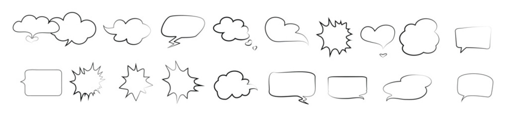 Set comic speech bubbles cartoon vector illustration isolated white background