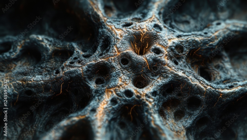 Poster abstract close-up of organic textures with intricate patterns and highlights in dark tones for artis