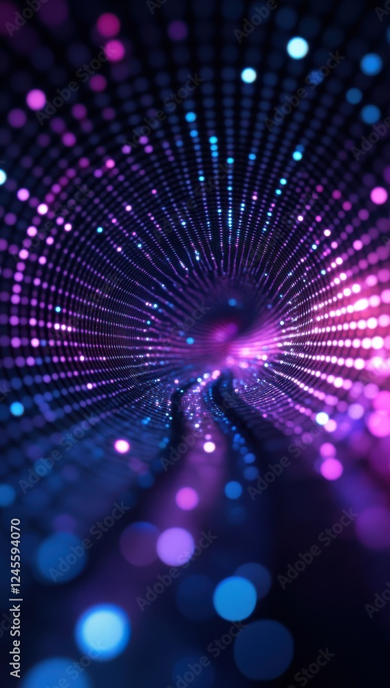 Aufkleber abstract colorful light patterns in dark background, glowing dots and lines, vibrant neon colors, dy