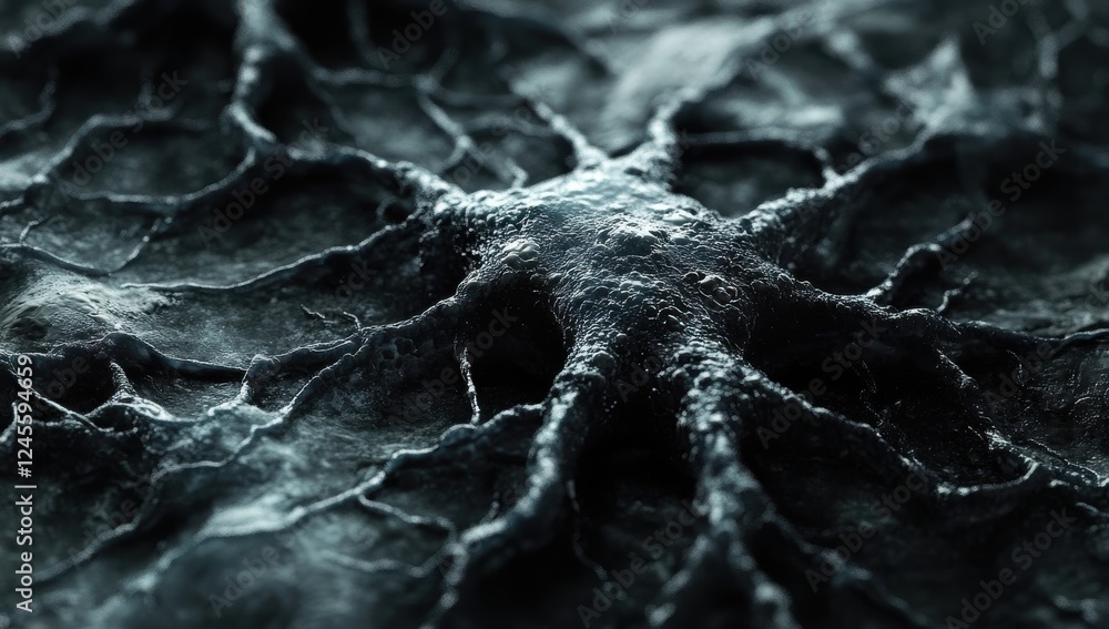 Poster abstract dark texture resembling neural cells with intricate details and deep grooves for background