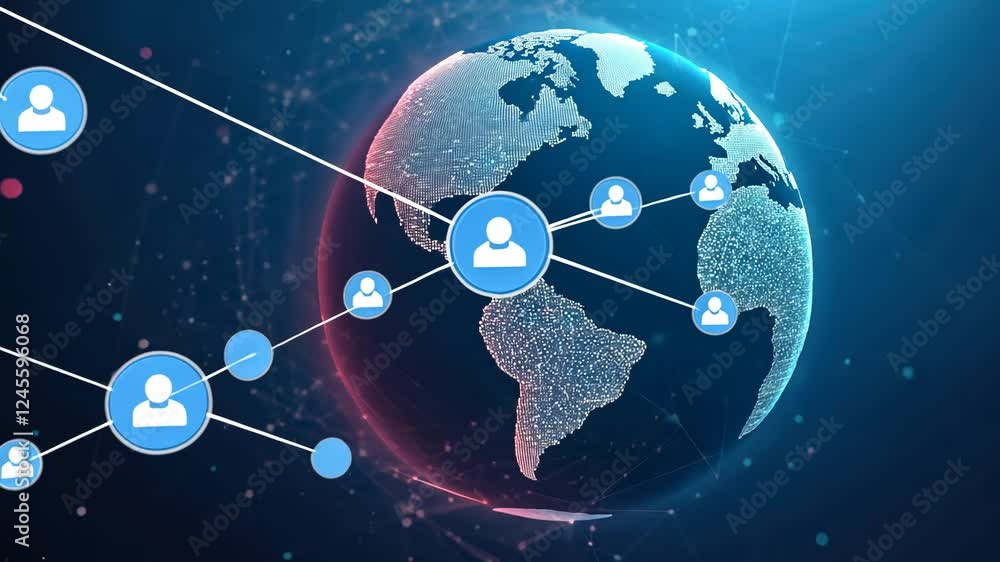 Poster global network connections visualized on rotating earth