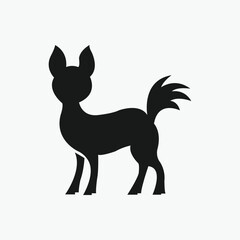 A straightforward, solid black silhouette of a dog, likely a small breed, is presented against a plain white background.