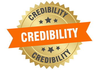 credibility. credibility round orange and gold label isolated on transparent background