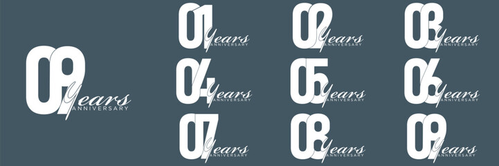collection anniversary abstract logotype vector design set icon 1 to 9