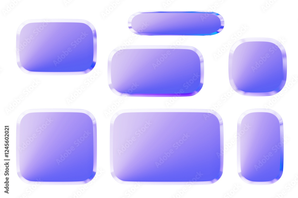 Aufkleber 3d glass holographic banner or plate set with transparent frame for ui design. blank rectangle and s