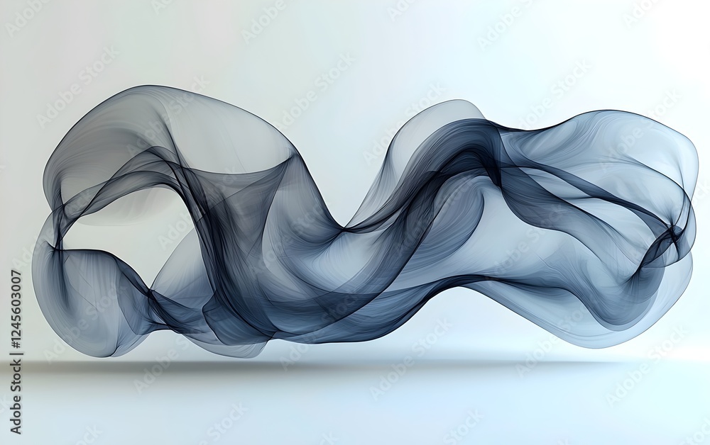 Poster an abstract representation of flowing black and gray smoke waves, creating a sense of elegance and m