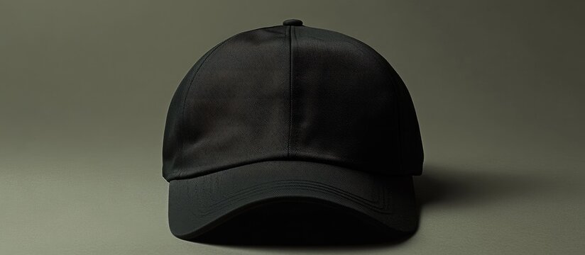 Minimalist black cap for men positioned centrally against a muted gray background. Classic design with no embellishments for a sleek aesthetic.