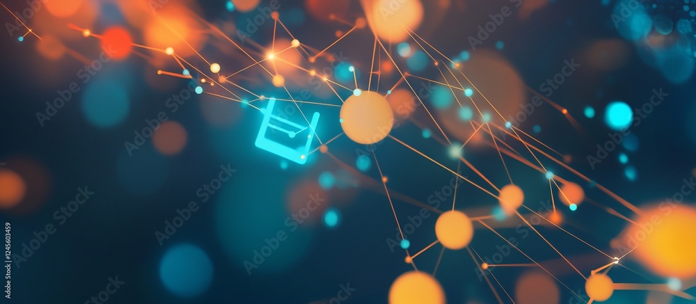 Poster abstract network connection: digital nodes and glowing lines