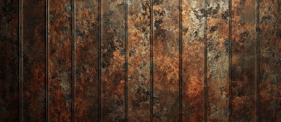 Rusty corrugated metal wall with vivid orange and brown rust patterns, vertical stripes contrasting with weathered textures, deep and rich color depth.
