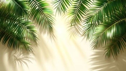 Naklejka premium Tropical palm leaves casting shadows on beige background