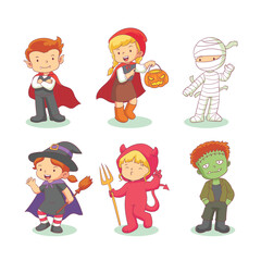 children wearing halloween costumes illustration